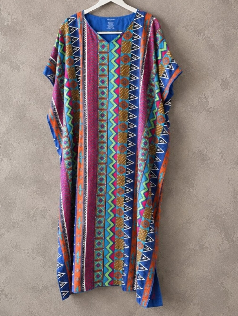 J. Peterman Multicolor Striped Geometric Maxi Caftan